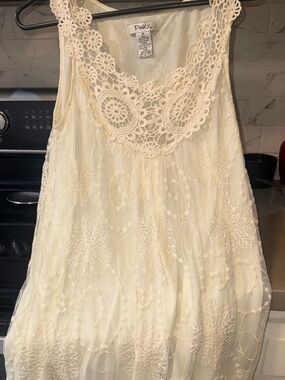Pinky Cream Crochet Trim Tank Dress